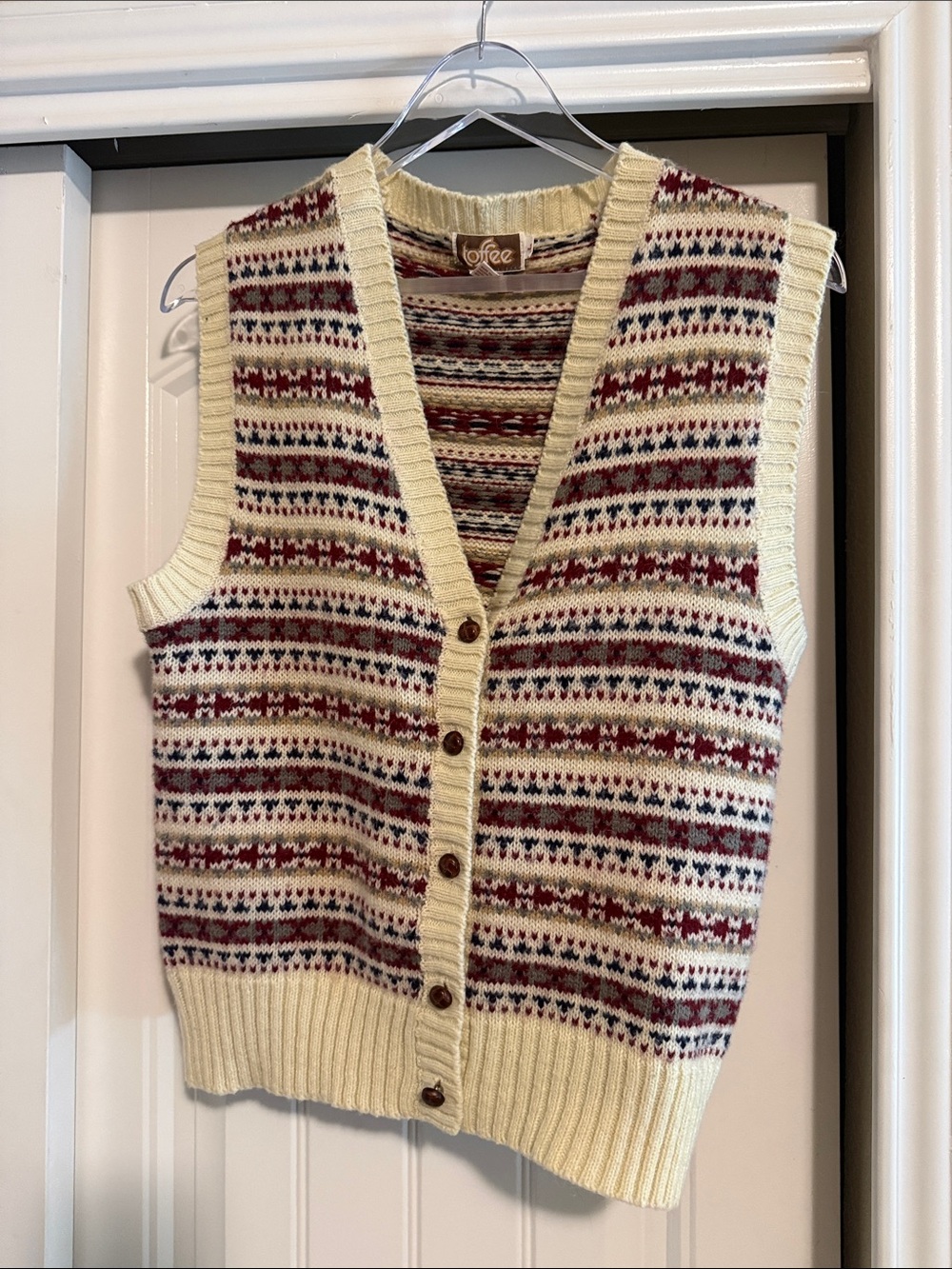 Cream Fair Isle Knit Button-Up Vest